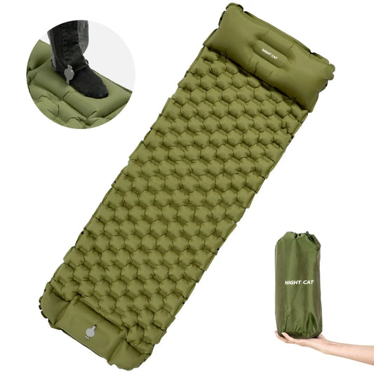 Night Cat Inflatable Sleeping Pad With Foot Pump And Pillow
