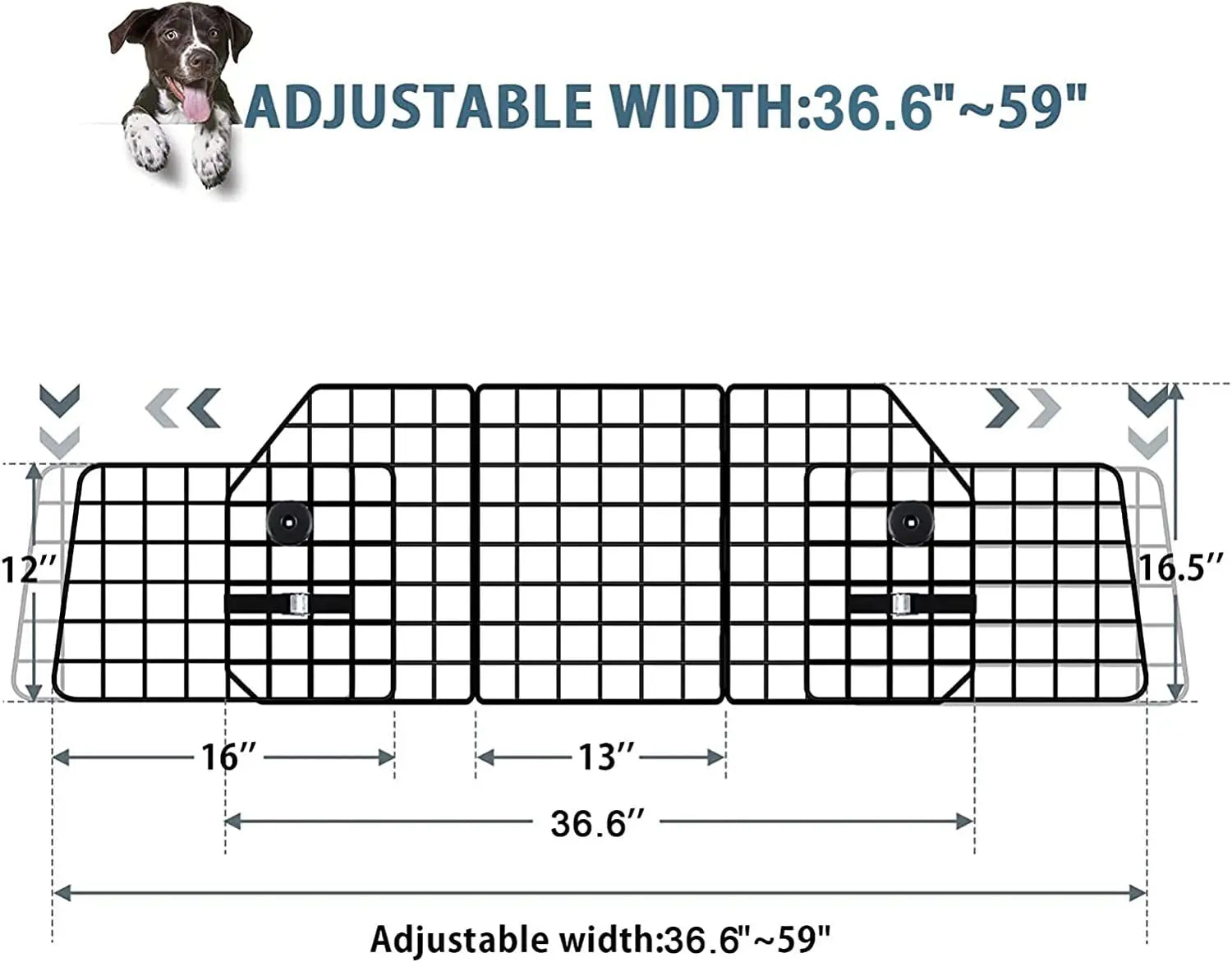 Car SUV Dog Barrier Vehicles Pet Divider Gate for Trunk Cargo Area - Extendable For Universal Fit Foldable Rust-Proof Metal Mesh