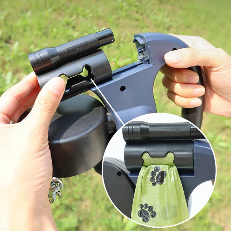 Retractable Dual Doggie Leash with LED Light, 360 Swivel No Tangle for Each Dog Independent Braking with 3M Reflective Leads