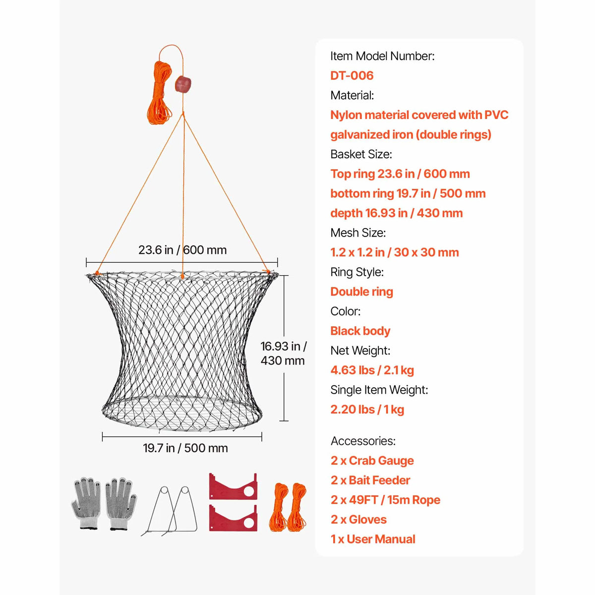 SucceBuy Foldable Double Ring Crab Trap With Rope And Gauge