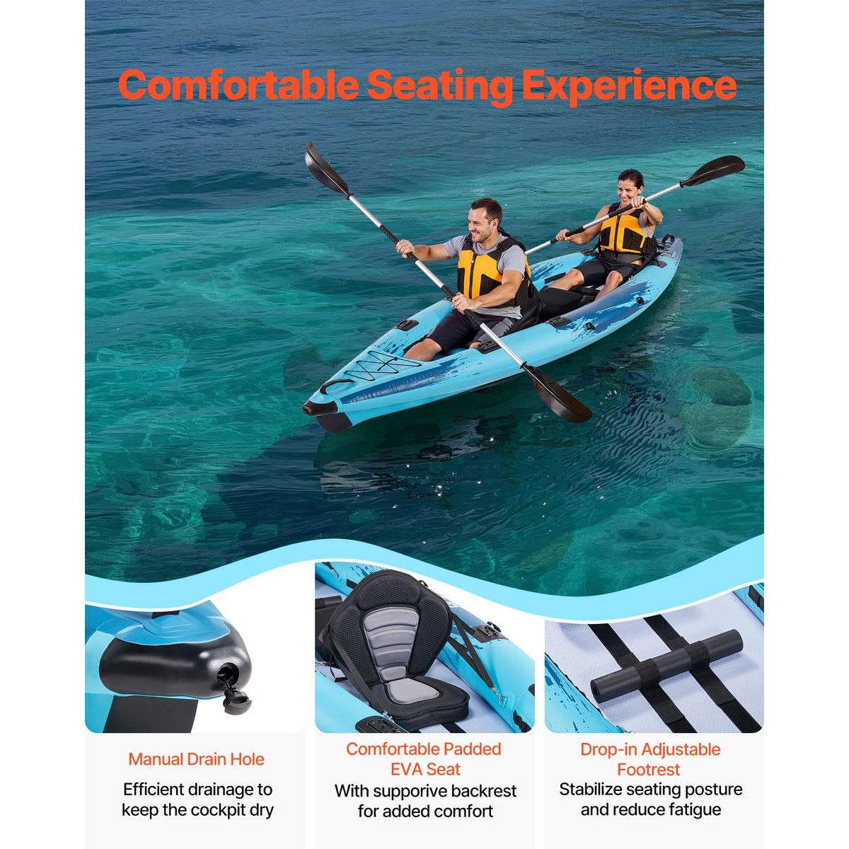 Two Person Inflatable Recreational Kayak With Padded Seats
