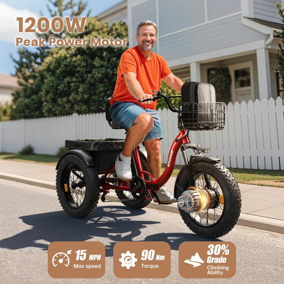 Qronge 1200W Electric Tricycle For Adults With Fat Tires