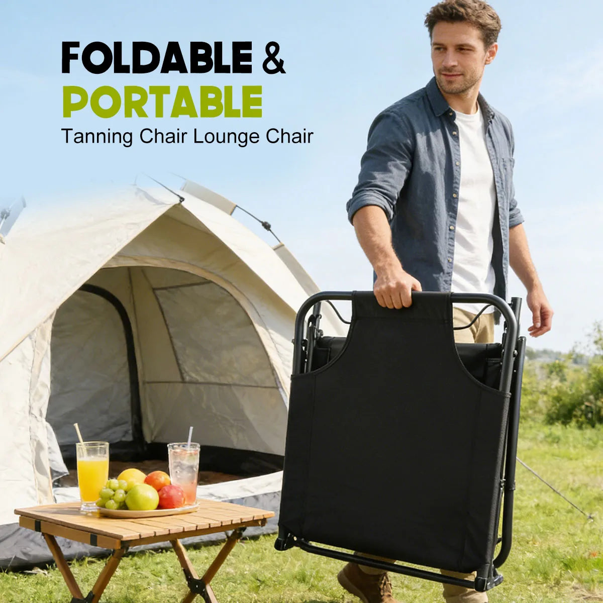 Adjustable Folding Camping Lounge Chair With 3 Position Reclining