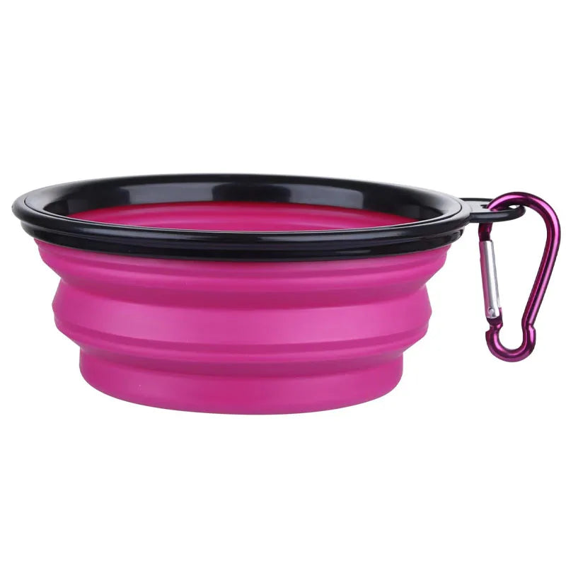 Foldable Portable Dog Feeder Bowl With Carabiner For Outdoor Travel