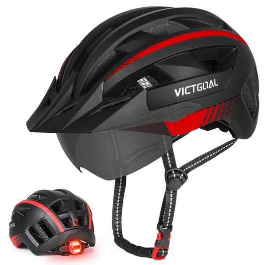 Victgoal MTB Helmet With Goggles Visor And Rear Light