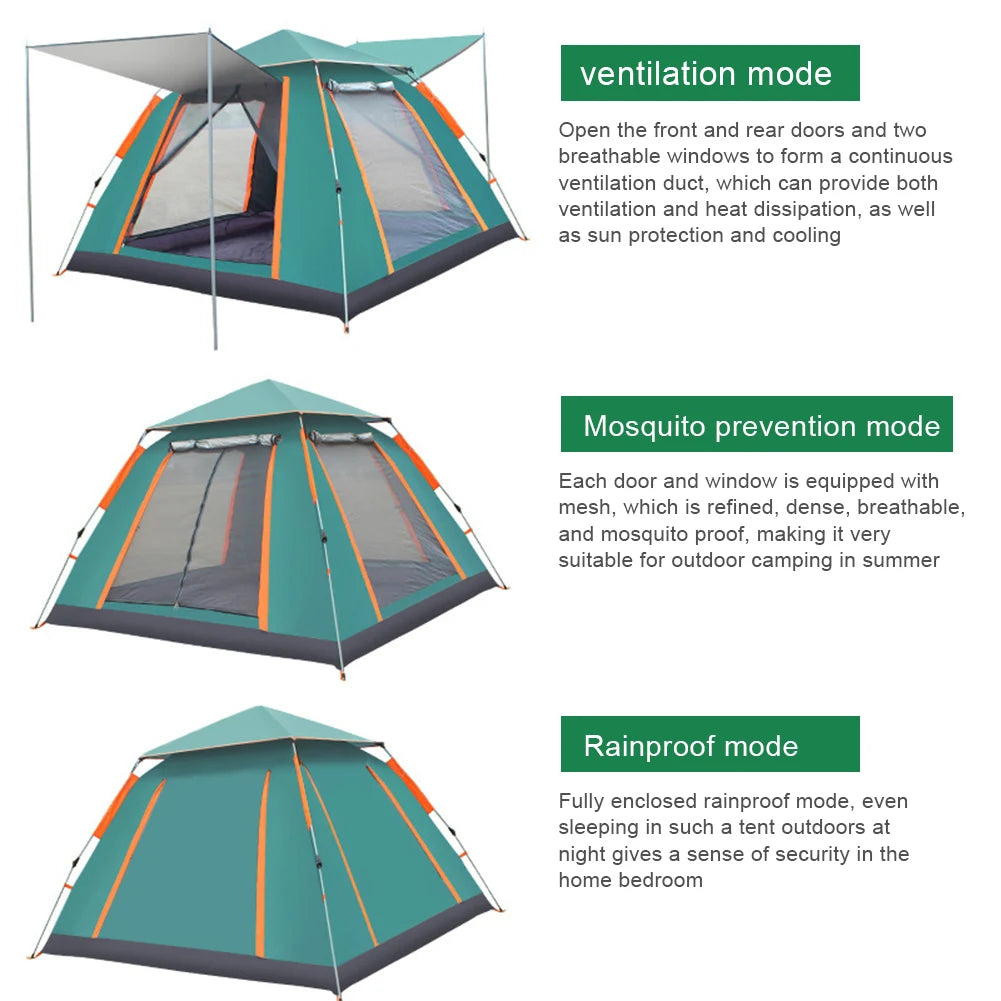 Automatic Camping Tent Sun-Protection Outdoor Folding Tent Waterproof Portable Hexagonal Tent for Family 3-4/4-6 People