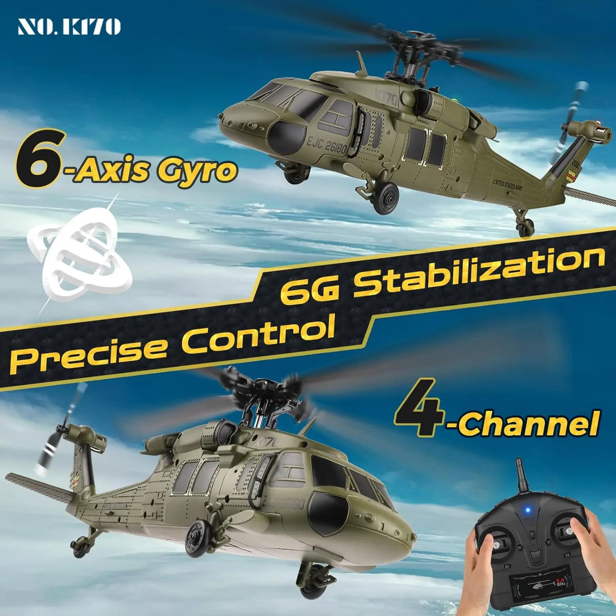 WLtoys K170 Brushless RC Helicopter with Three Batteries and Gyroscope