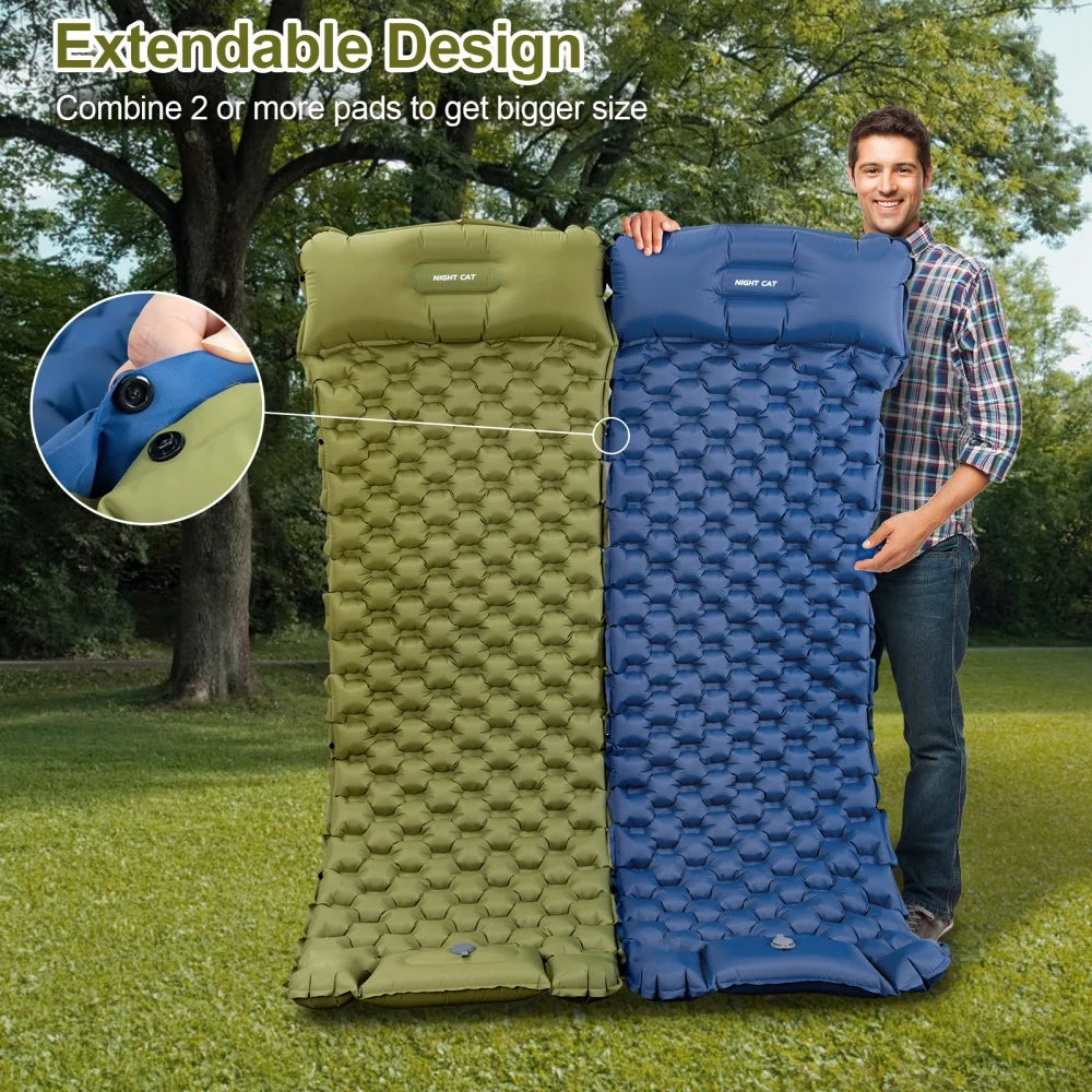 Night Cat Inflatable Sleeping Pad With Foot Pump And Pillow