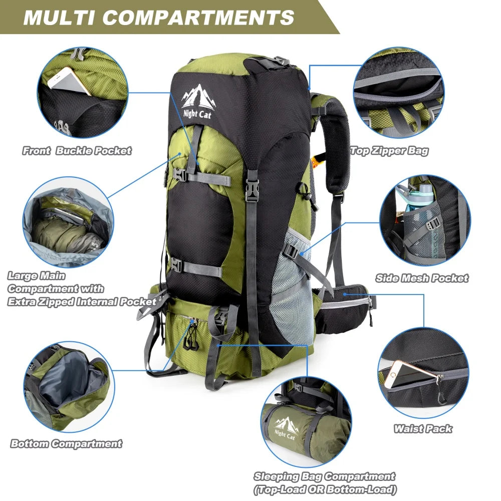 Night Cat Lightweight Hiking Backpack With Rain Cover For Travel